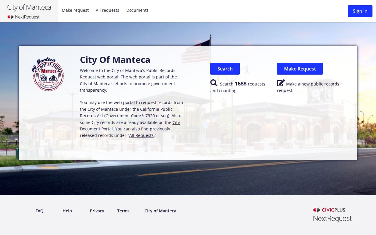 Manteca criminal records NextRequest portal