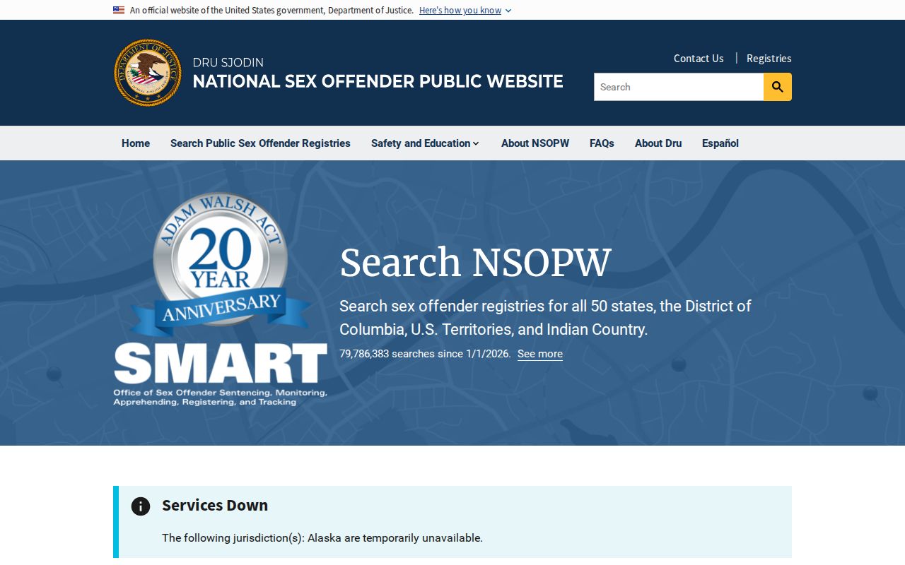 National Sex Offender Public Website search page