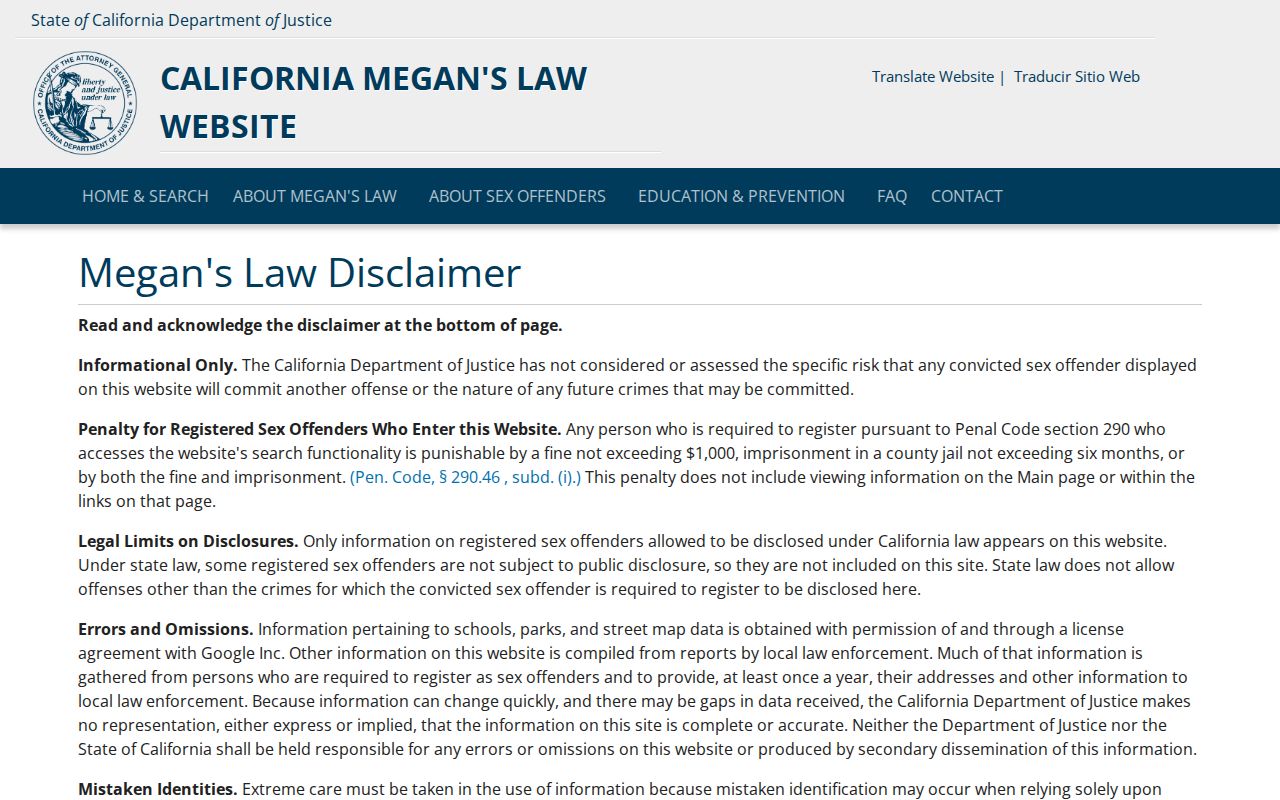 California Megan's Law San Joaquin County sex offender records