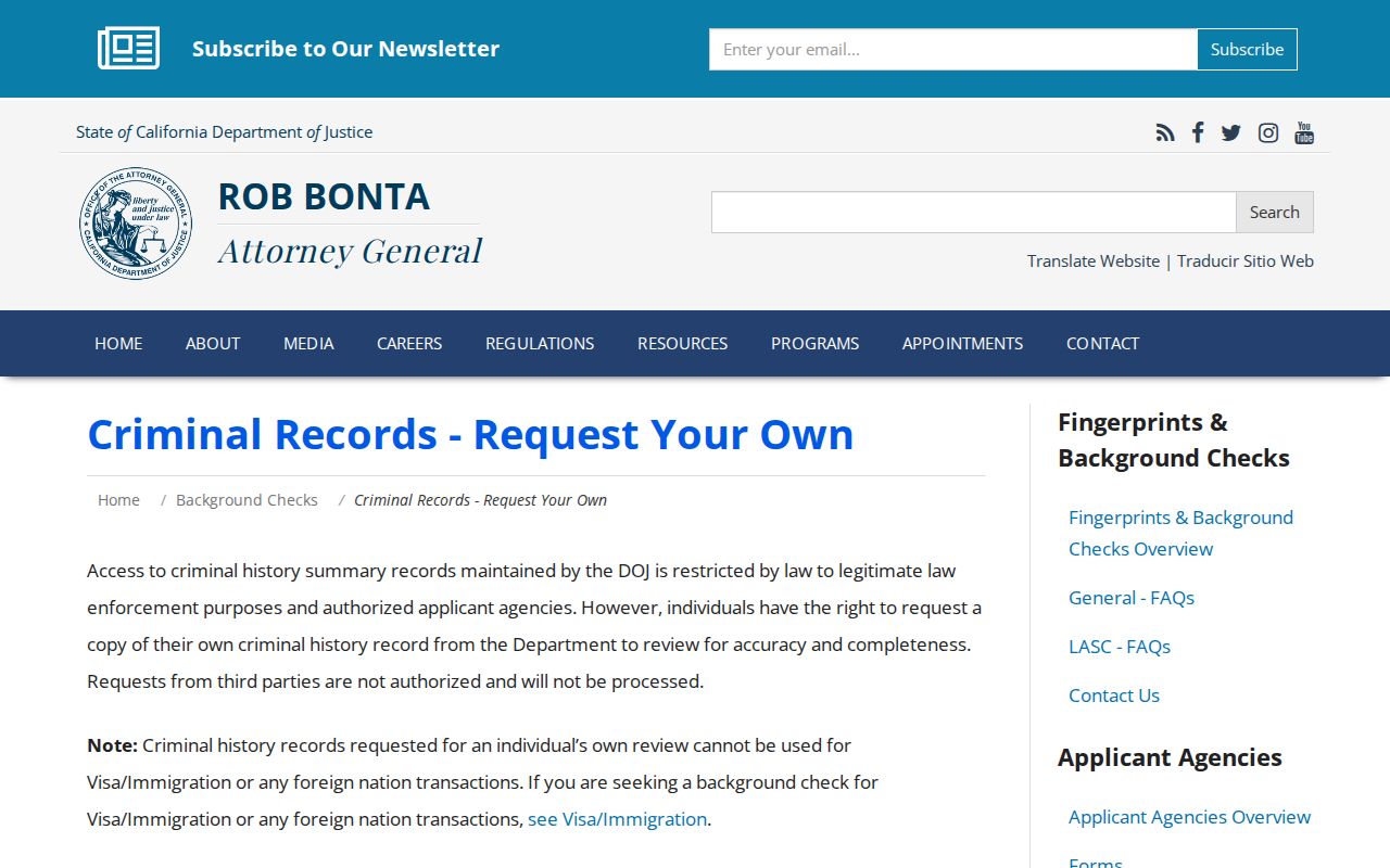 California DOJ San Joaquin County criminal history self-review instructions