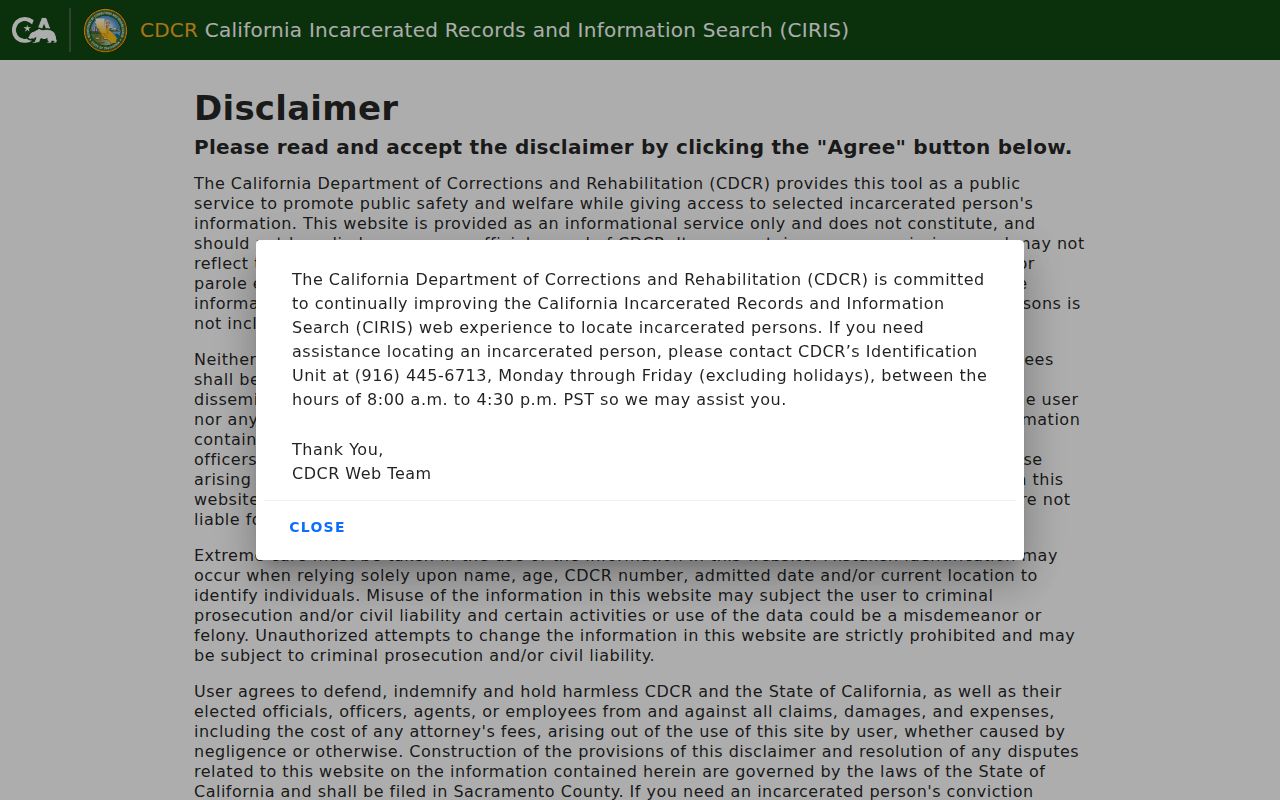 CDCR search for San Joaquin County criminal custody records