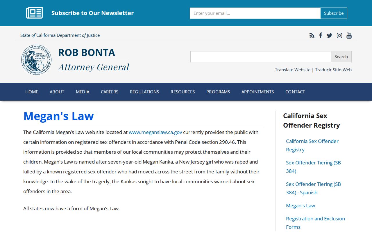 California DOJ Megan's Law overview for public registry access