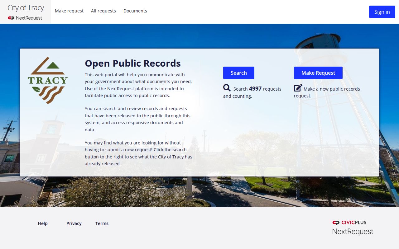 Tracy criminal records NextRequest portal